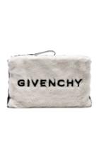 Givenchy Large Faux Fur Gv3 Logo Pouch In White