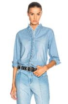 Isabel Marant Etoile Lawendy Chambray Ruffle Blouse In Blue