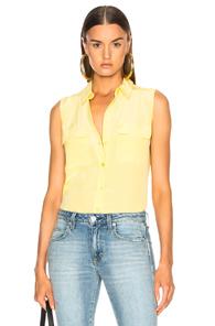 Equipment Sleeveless Slim Signature Blouse In Yellow