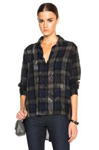 Enza Costa Hi Lo Top In Blue,checkered & Plaid