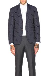 Thom Browne Wool Stamp Jacquard Jacket In Blue,animal Print
