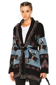 Alanui Oversized Jacquard Cashmere Cardigan In Abstract,black,blue