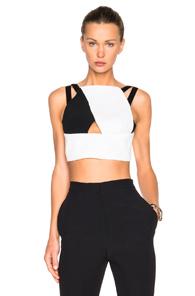 Roland Mouret Maida Rippled Chiffon & Stretch Chiffon Top In White