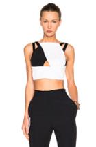 Roland Mouret Maida Rippled Chiffon & Stretch Chiffon Top In White