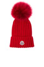 Moncler Berretto Beanie With Fox Fur Pom In Red