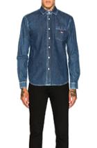 Kenzo Embroidered Jean Shirt In Blue