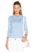 Comme Des Garcons Play Striped Small Emblem Tee In Blue,stripes
