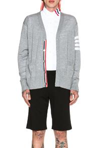 Thom Browne Wool Cardigan With Bar Stripe Sleeve In Gray