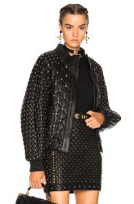 Balmain Studded Leather Bomber Jacket In Black