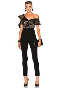 Self-portrait Lace Frill Jumpsuit In Black