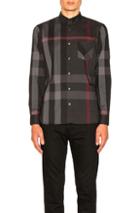 Burberry Herringbone Stretch Giant Check Shirt In Checkered & Plaid,gray
