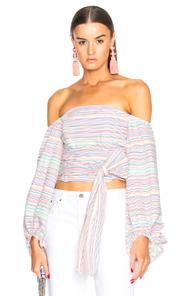 Nicholas Rainbow Off Shoulder Wrap Top In White,stripes,blue