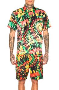 Sss World Corp Hawaiian Shirt In Green,red,tie Dye,yellow