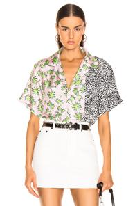 Amiri Split Palm Leopard Short Sleeve Shirt In Animal Print,pink,tropical,white
