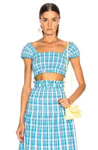 Nicholas Smocked Bandeau In Blue,plaid