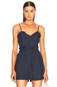 Tibi Viscose Gingham Ruffle Cami In Blue,checkered & Plaid