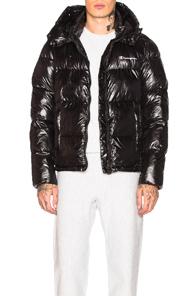 Champion Reverse Weave Hooded Puffer Jacket In Black