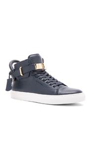 Buscemi 100mm High Top Pebbled Leather Sneakers In Blue