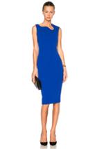 Victoria Beckham Matte Crepe Curve Neck Fitted Dress In Blue