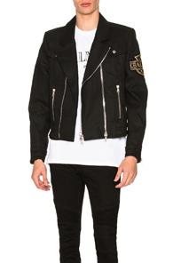 Balmain Denim Biker Jacket In Black