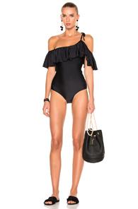 Adriana Degreas Solid One Shoulder Swimsuit In Black