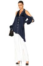 Jonathan Simkhai Solid Sateen Cold Shoulder Blouse In Blue