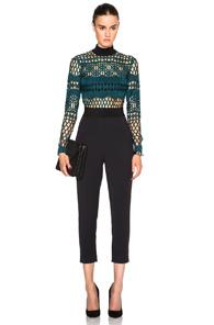Self-portrait Cutwork Lace Jumpsuit In Green,black