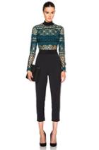Self-portrait Cutwork Lace Jumpsuit In Green,black