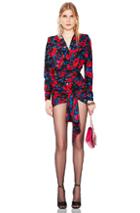 Saint Laurent Floral Draped Plunging Mini Dress In Red