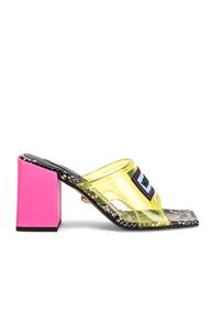 Versace Logo Transparent Mule In Animal Print,pink,yellow
