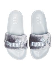 Fenty By Puma Leadcat Faux Fur Slide Sandals In Gray