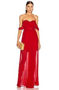 Self-portrait Off Shoulder Pleated Jumpsuit In Red