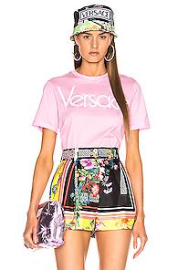 Versace Logo Tee Shirt In Pink