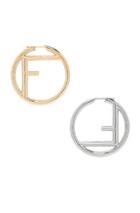 Fendi Logo Hoop Earrings In Metallics