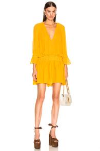 Saint Laurent Long Sleeve Mini Dress In Yellow