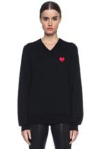Comme Des Garcons Play Wool Jersey Intarsia Red Emblem Sweater In Black