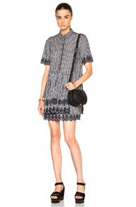 Suno Scalloped Shirt Dress In Checkered & Plaid,blue