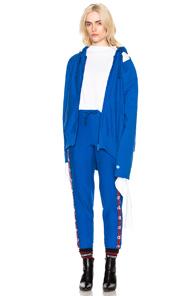 Vetements X Champion Zip Up Open Shoulder Hoodie In Blue