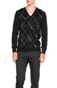 Alexander Mcqueen Criss Cross Embroidery Sweater In Black,checkered & Plaid