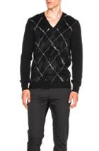 Alexander Mcqueen Criss Cross Embroidery Sweater In Black,checkered & Plaid