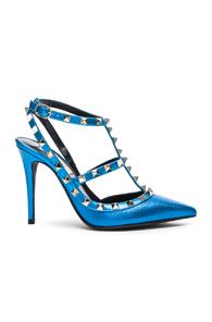 Valentino Leather Rockstud Slingbacks T.100 In Blue,metallics