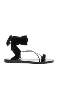 Valentino Flat Velour Ankle Tie Sandals In Black