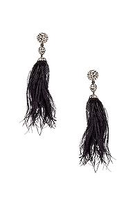 Oscar De La Renta Long Beaded Feather Earrings In Black