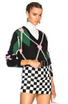 Msgm Argyle Sweater In Abstract,black,green