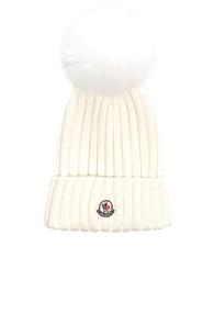 Moncler Berretto Beanie With Fox Fur Pom In Neutral