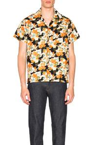 Naked & Famous Denim Japanese Aloha Festival Shirt In Floral,black,orange