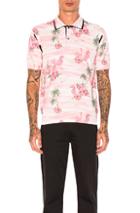 Junya Watanabe Thin Cotton & Wool Jersey Aloha Pattern Print Polo In Pink,floral,animal Print
