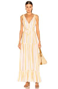 Lemlem Zeritu S/l Tiered Maxi Dress In Stripes,yellow,white