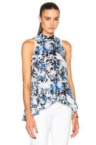 Erdem Rosa Blue Hill Garden Crepe De Chine Top In Blue,white,floral