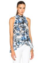 Erdem Rosa Blue Hill Garden Crepe De Chine Top In Blue,white,floral